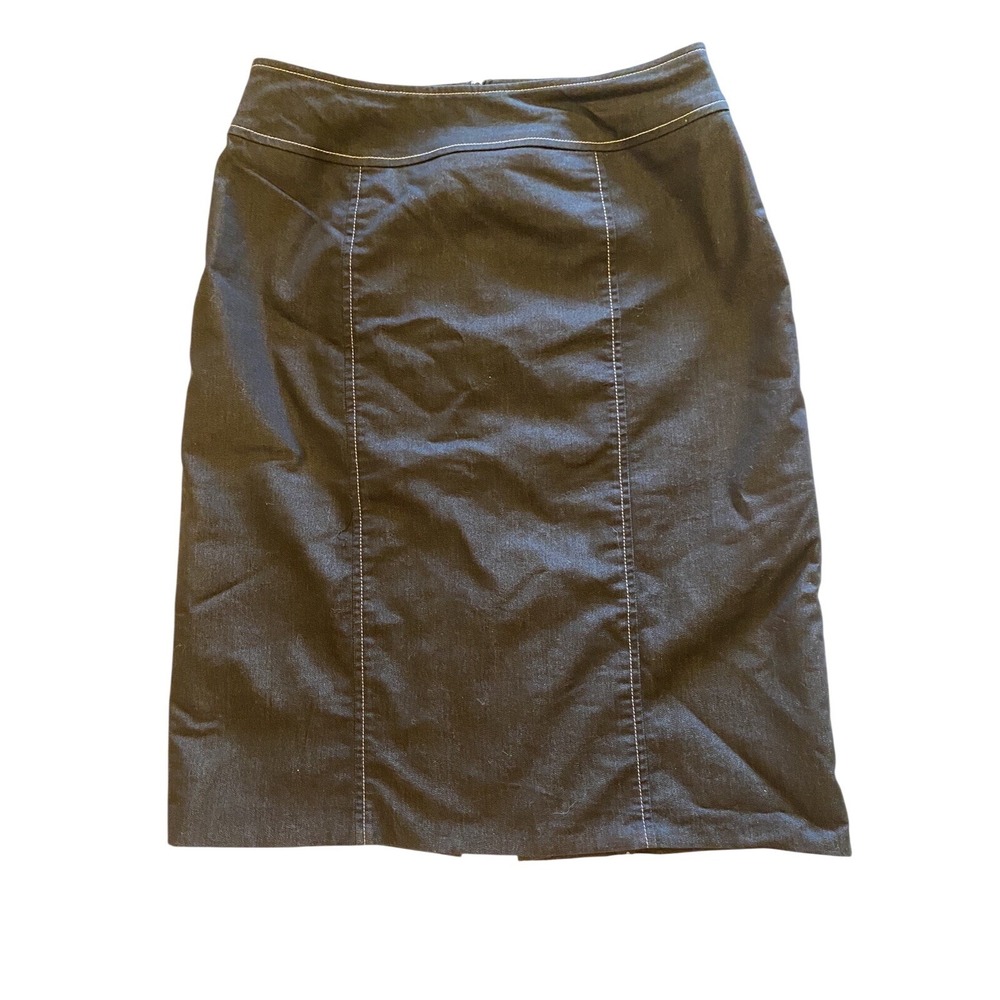 Oscar de la Renta‎ Pencil Skirt Navy Indigo Contrast Stitch Cotton Blend Size 8